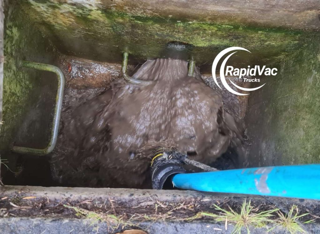 A sucker truck in action, providing efficient waste removal and site cleanup services by Rapid Vac Trucks Adelaide.