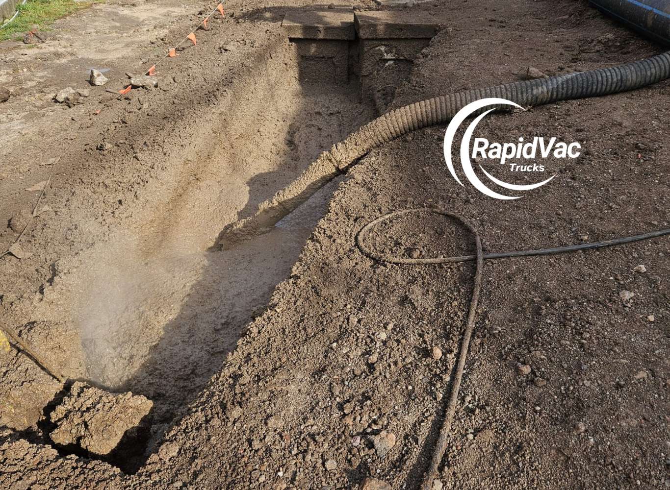 Vacuum excavation in Adelaide using advanced vac trucks for safe and precise digging and clearing dirt and slurry from pipe.